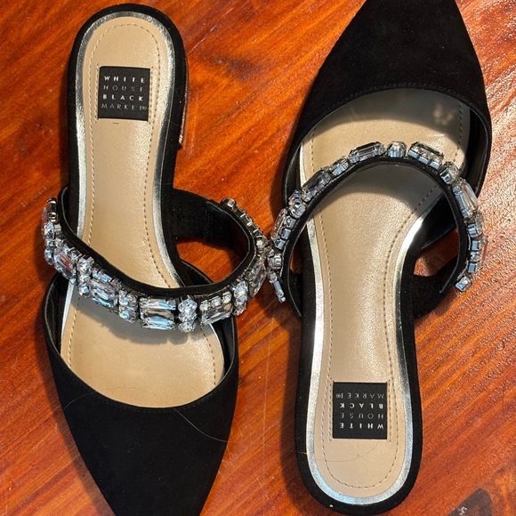 White House Black Market Shoes - White House Black Market Black Flats with Gem Accents